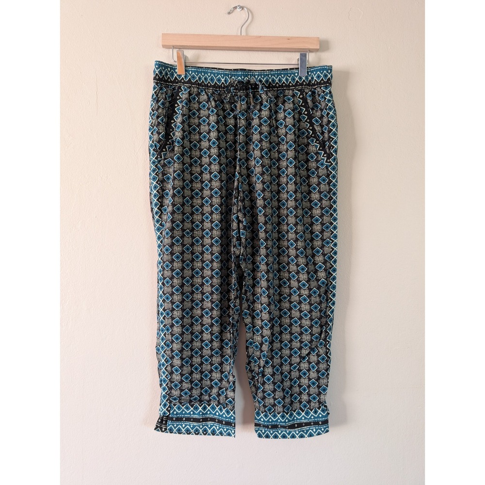 Anthropologie Womens M Geometric Joggers Green Relaxed Lounge Pull On‎ Boho Easy